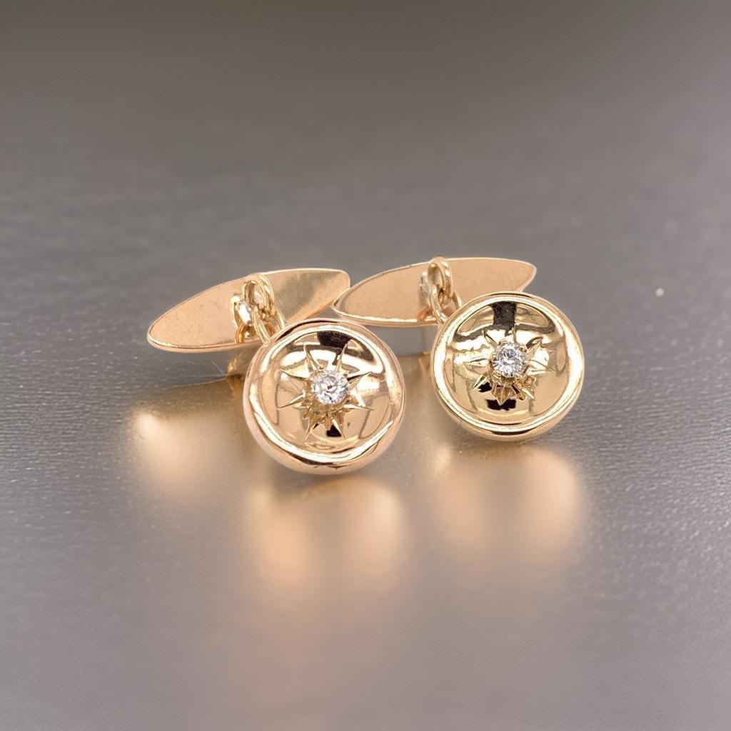 Gemelli in oro giallo 14k con diamante certificato in vendita 1
