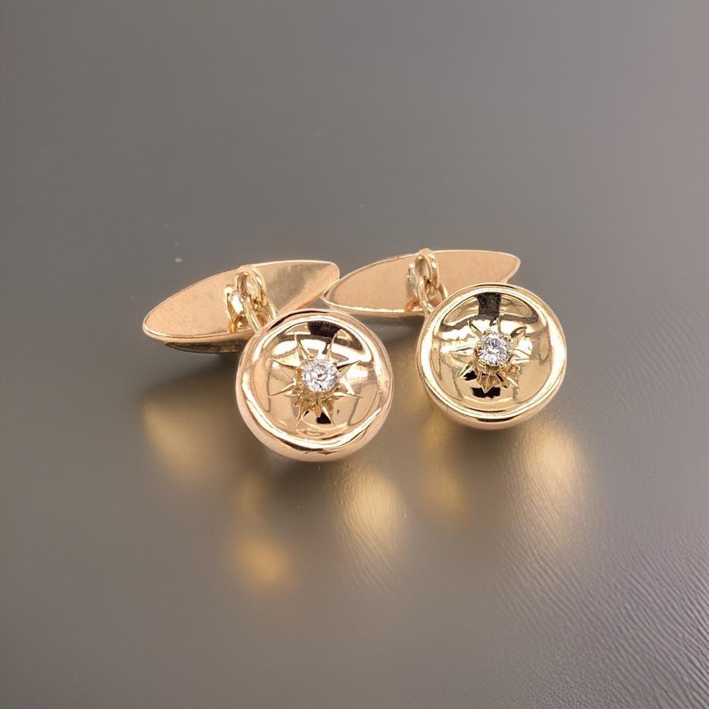 Gemelli in oro giallo 14k con diamante certificato in vendita 3