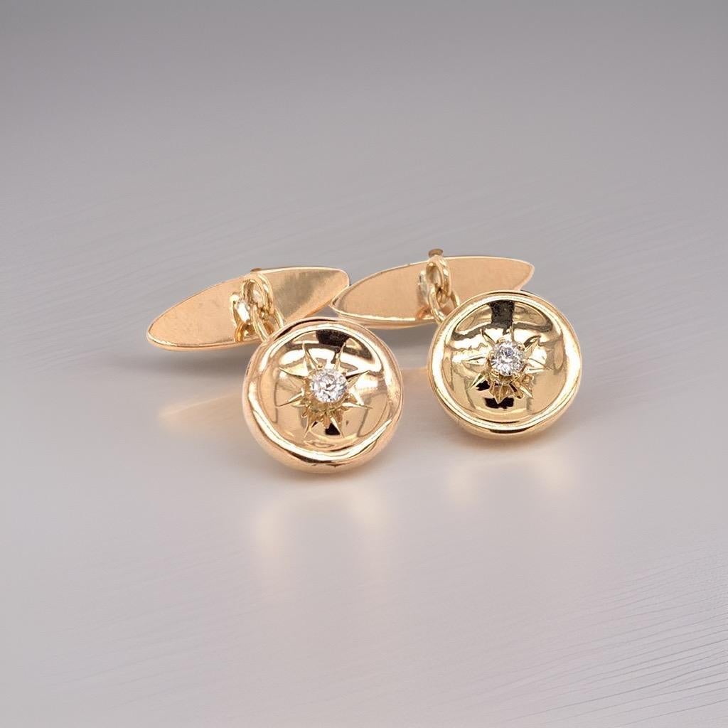 Gemelli in oro giallo 14k con diamante certificato in vendita 4