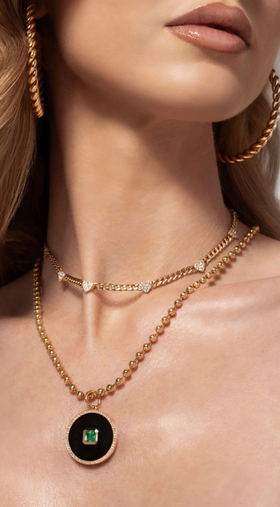 Gelbgold Herz-Gliederhalskette mit Diamanten (Brillantschliff) im Angebot