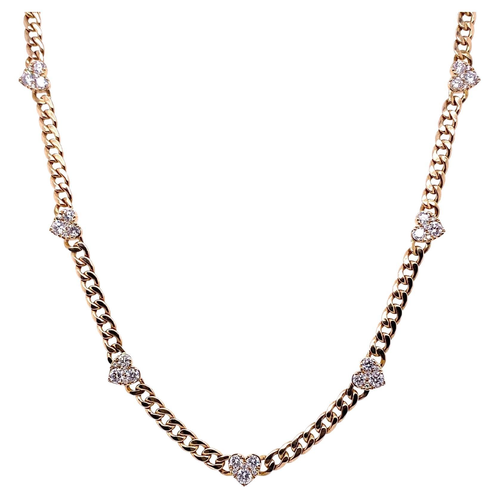Gelbgold Herz-Gliederhalskette mit Diamanten im Angebot