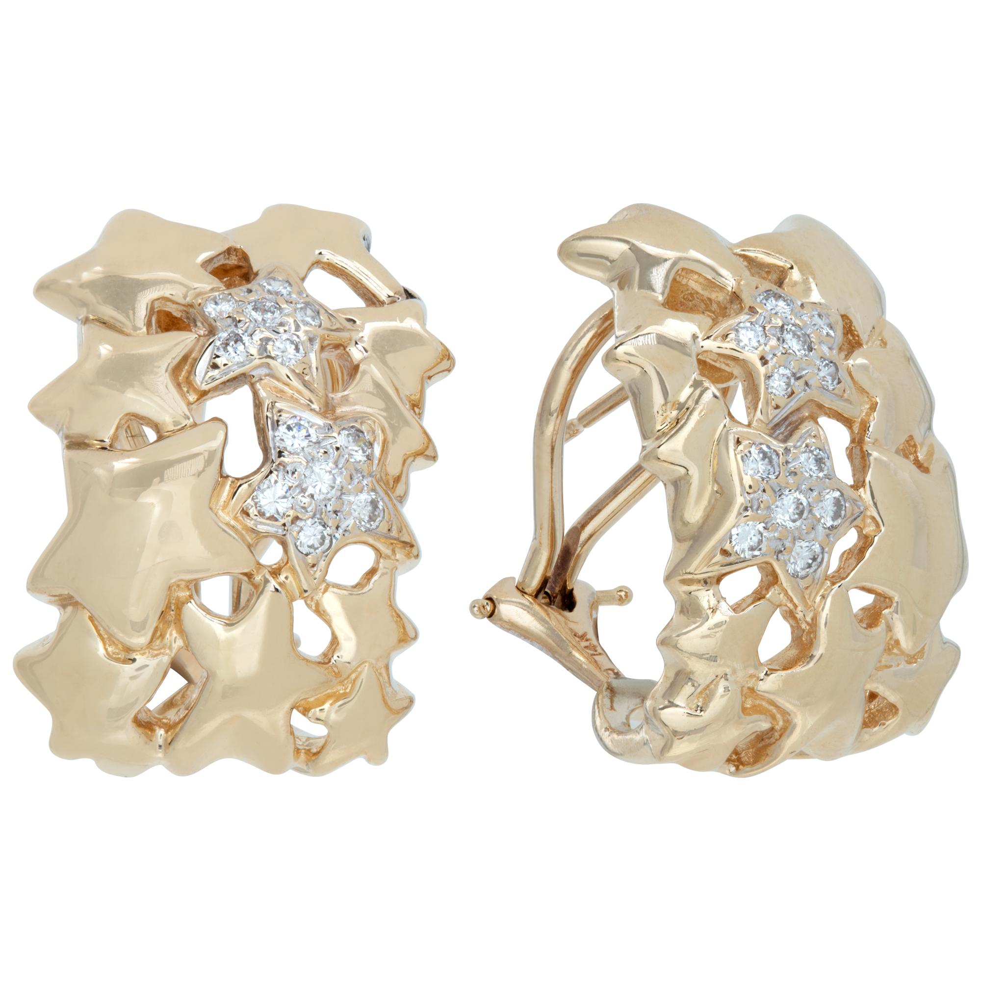 Women's Diamond 14k yellow gold huggie earrings  For Sale