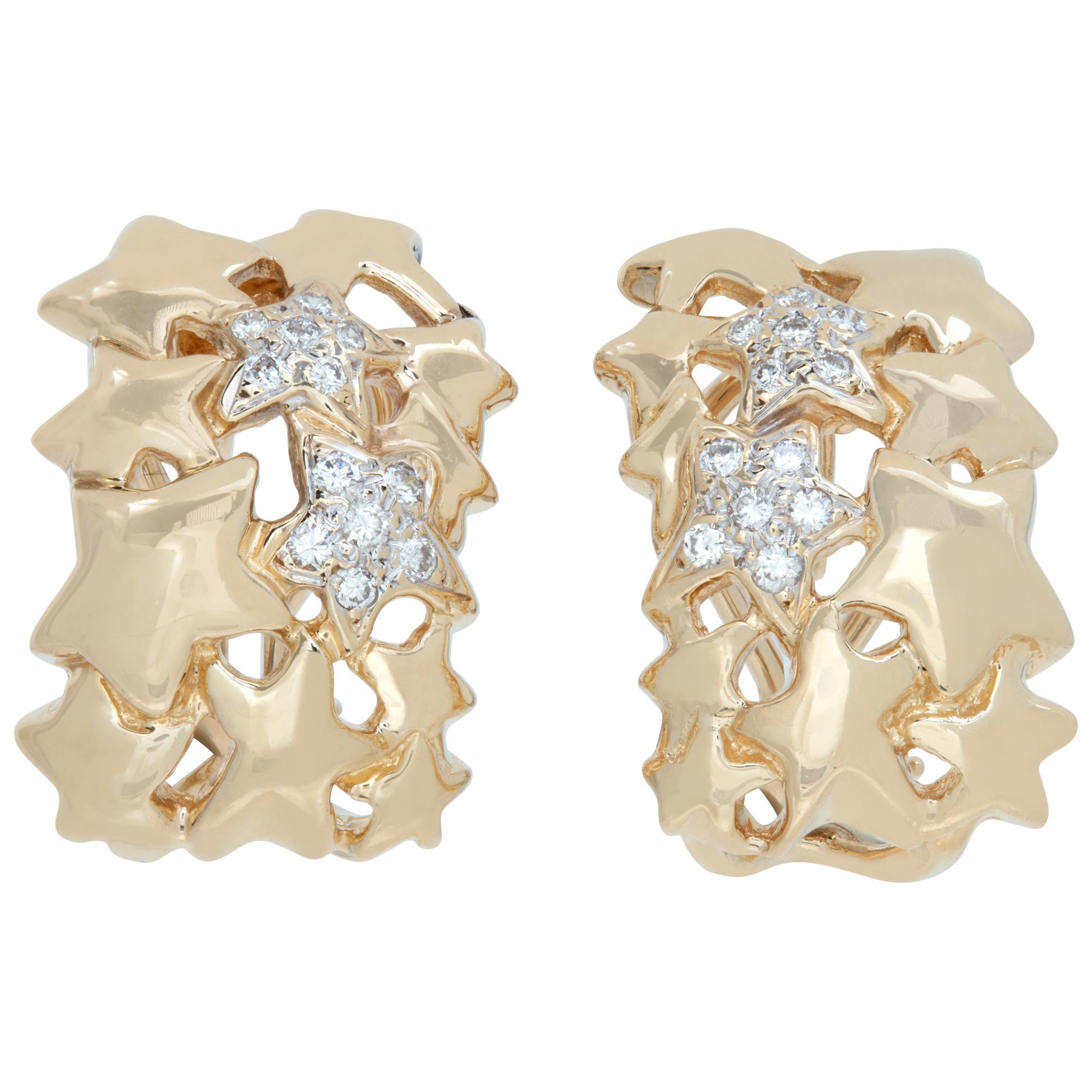Diamond 14k yellow gold huggie earrings  For Sale