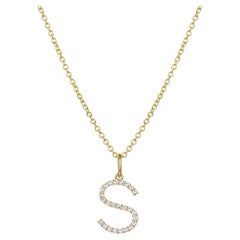 Collier pendentif lettre S en or jaune 14 carats et diamants