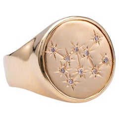 Diamond 14k Yellow Gold Libra Signet Ring