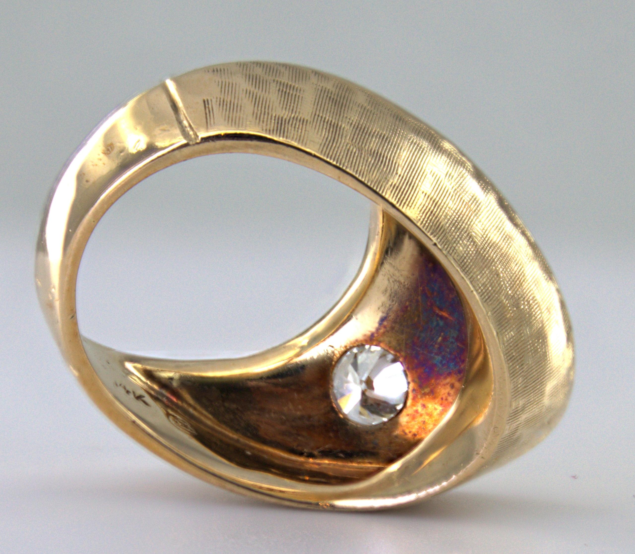 Artisan Diamond, 14K Yellow Gold “Pinky” Ring For Sale