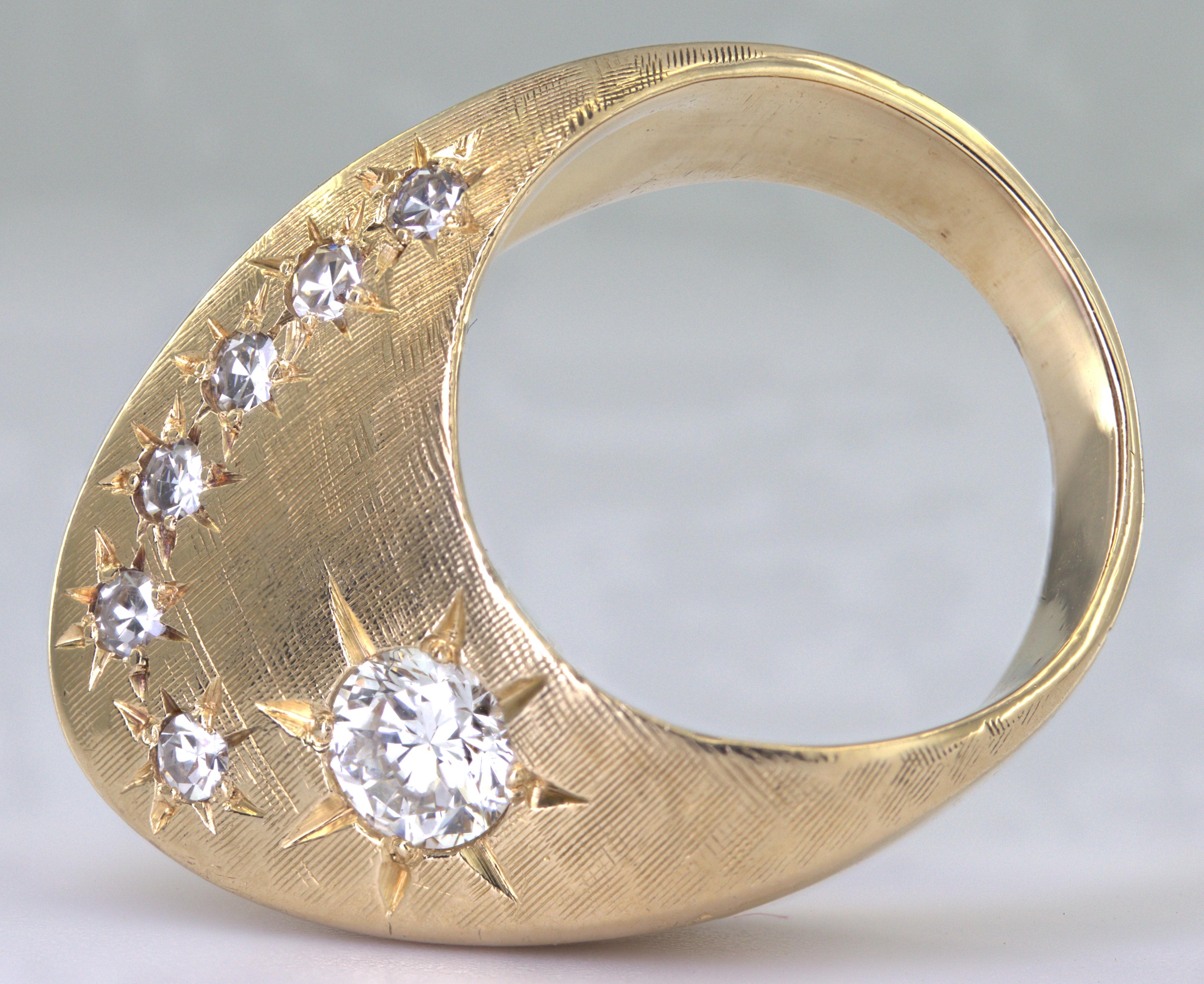 Round Cut Diamond, 14K Yellow Gold “Pinky” Ring For Sale