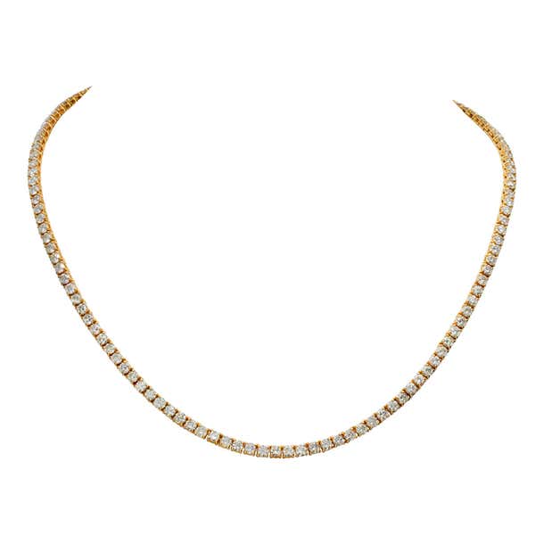 Diamond 14k yellow gold tennis necklace For Sale at 1stDibs