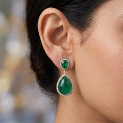 Orecchini pendenti con diamanti, oro giallo 14k e smeraldi dello Zambia – Gioielli in stile Art Déco