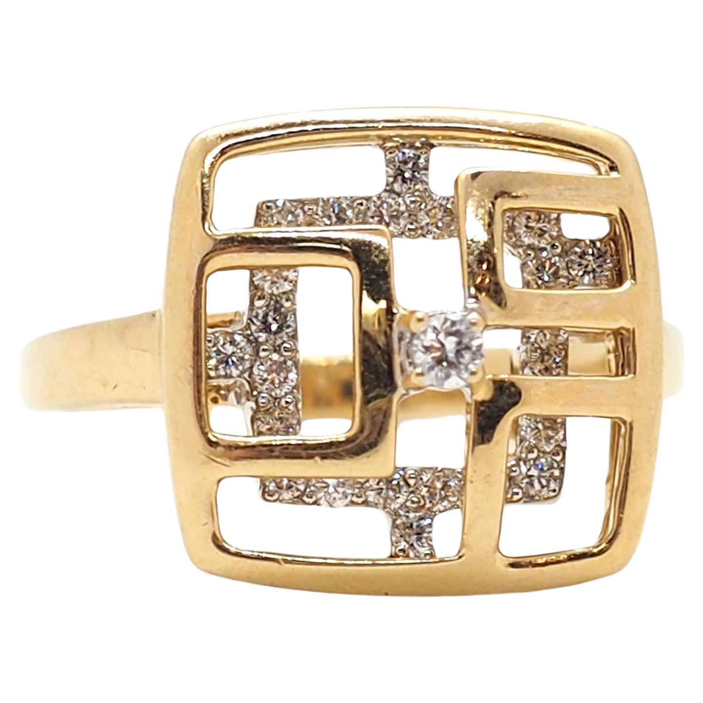 Diamantring 14 Karat Gelbweißgold Ring im Angebot