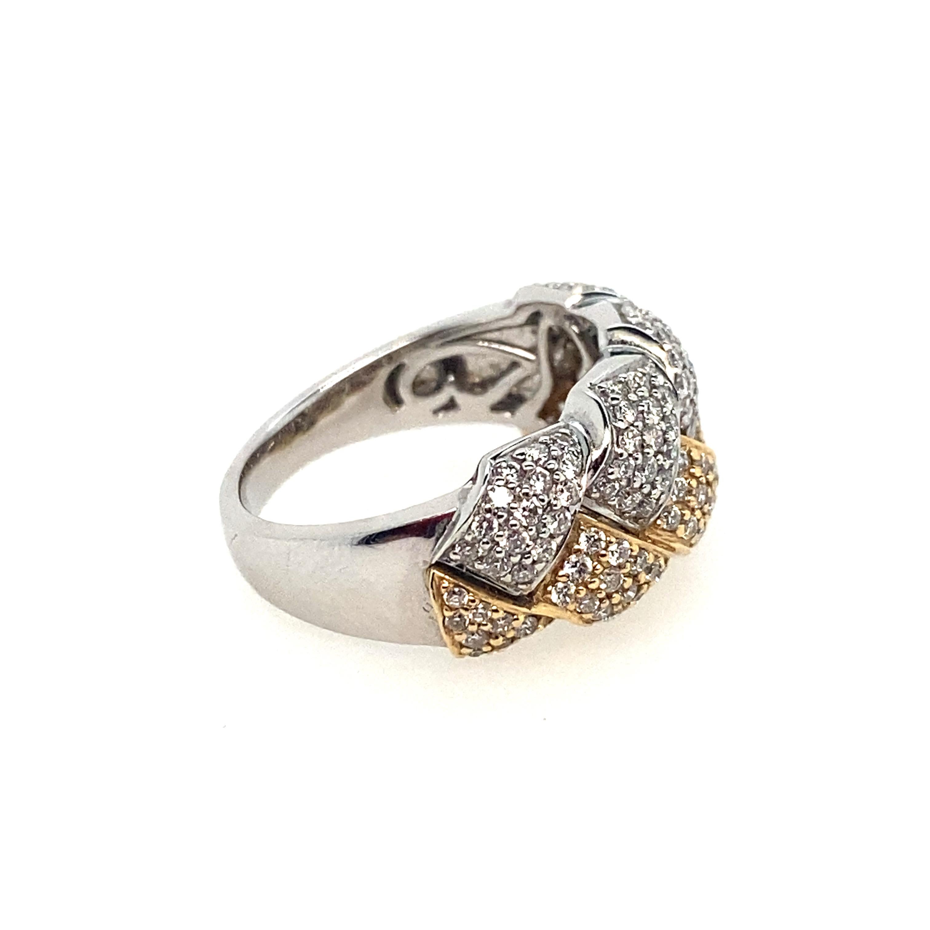 Gorgeous Diamond 14kt zweifarbig gewebt breite Band Ring.  Das Gesamtgewicht der Diamanten beträgt 1,00cts.  Sie haben die Farbe H und die Reinheit SI1.  Dieser atemberaubende, klassische Zweifarben-Look passt zu allen Schmuckstücken Ihrer