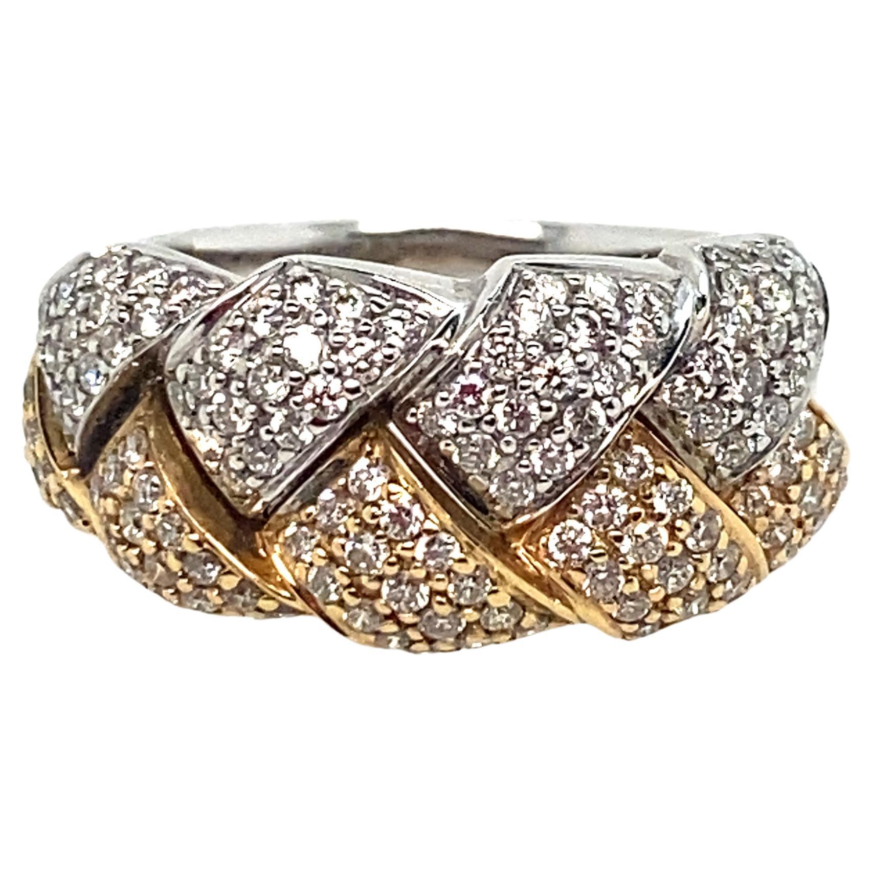 Diamond 14 Karat Two-Tone Woven Wide Band Ring For Sale