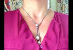 Diamond South Sea Pearl Pendant Drop Necklace 18 Karat White Gold