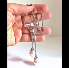 Diamond South Sea Pearl Pendant Drop Necklace 18 Karat White Gold