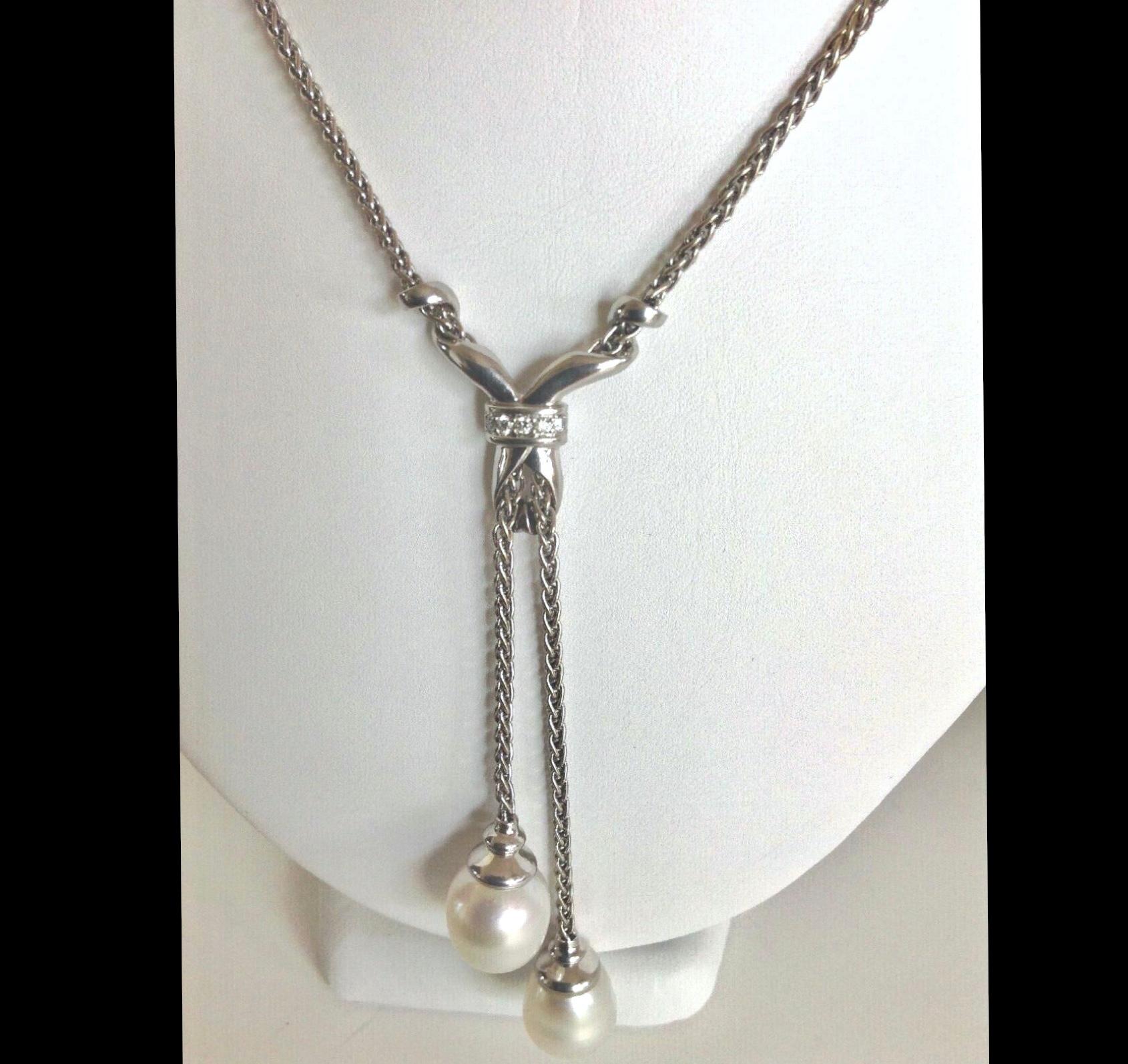 Women's Diamond South Sea Pearl Pendant Drop Necklace 18 Karat White Gold For Sale