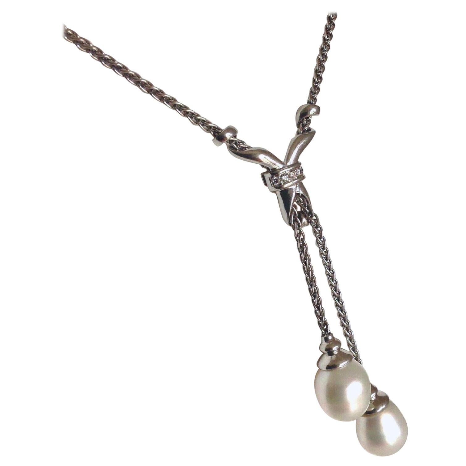 Diamond South Sea Pearl Pendant Drop Necklace 18 Karat White Gold For Sale