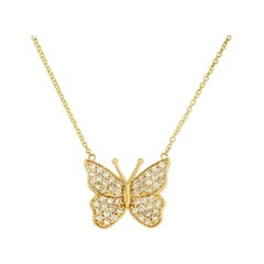 Collier de papillons en or jaune 14 carats avec diamants de 1,5 carat