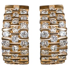 Diamond 2 Carat Huggie Earrings Yellow Gold Hoops