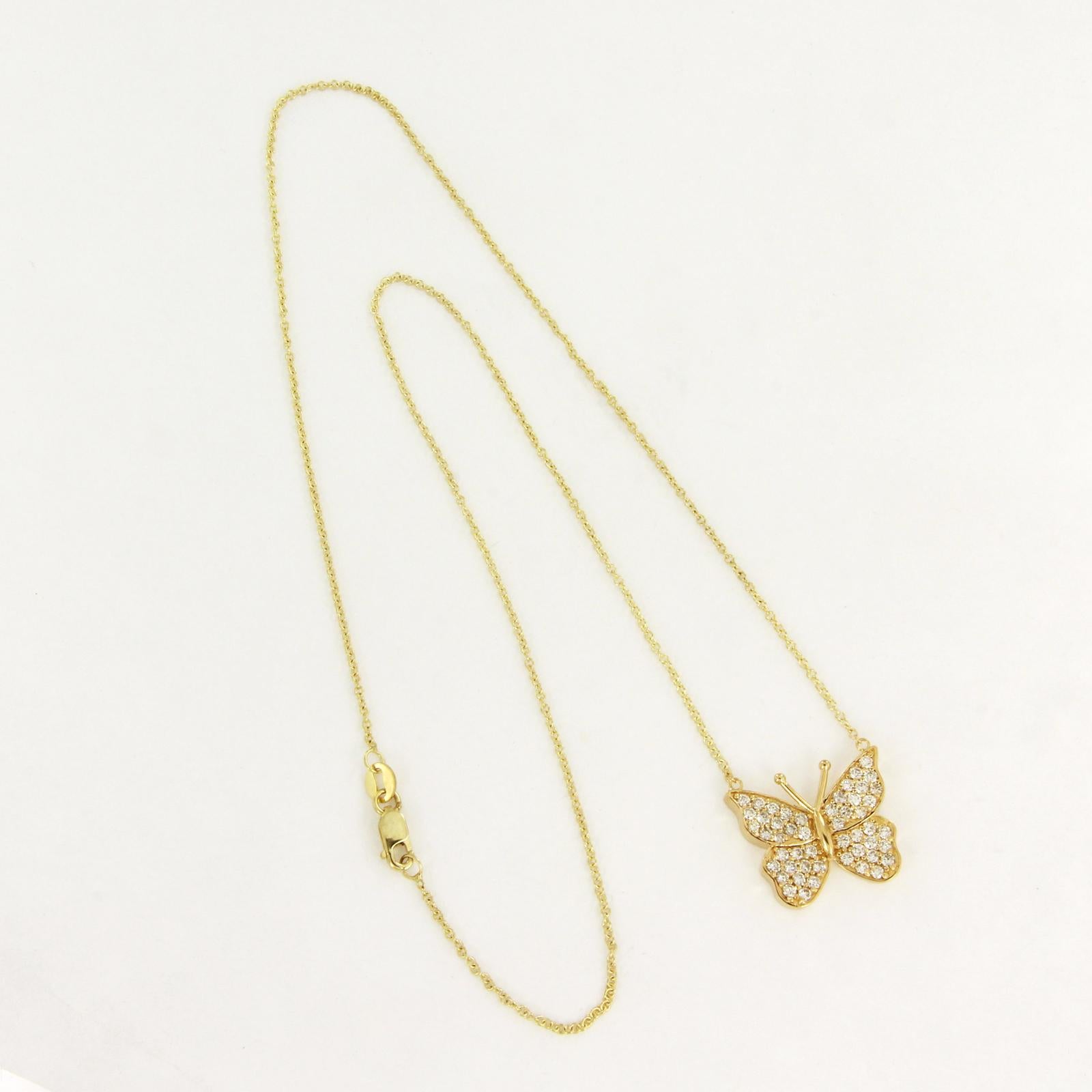 Femenino o masculino Collar Mariposa de Diamantes de 1,5 Quilates en Oro Amarillo de 14 Kilates en venta