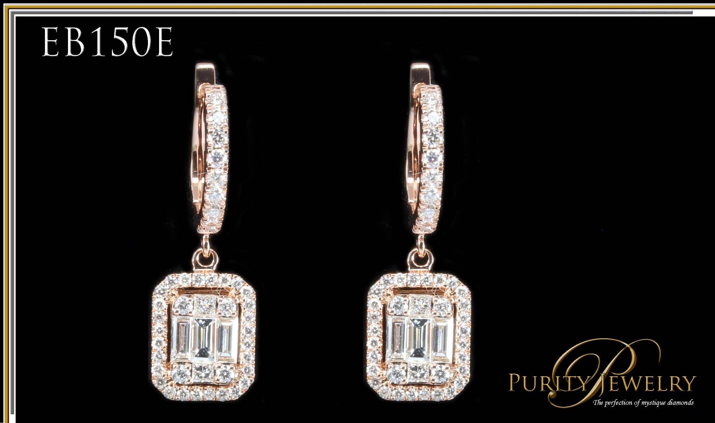 Modern Diamond 1.5 Carat Emerald Illusion Earring in 18 Karat Gold For Sale