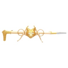 Diamond 15k Yellow and White Gold Fox Hunting Brooch