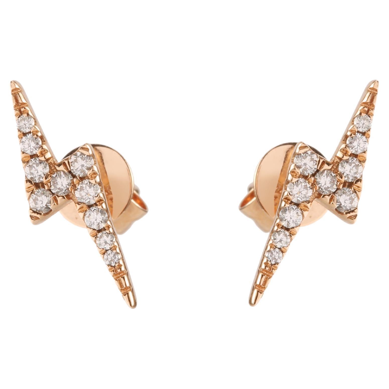 Diamond 18 Carat Rose Gold Lightning Earrings For Sale