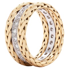 Diamond 18 Carat White and Yellow Gold Fancy Braided Wide Band Ring