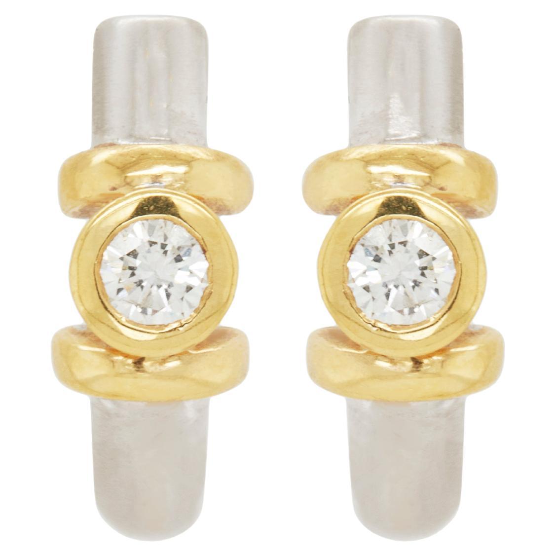 Diamond 18 Carat White and Yellow Gold Half-Hoop Earrings