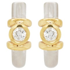 Diamond 18 Carat White and Yellow Gold Half-Hoop Earrings