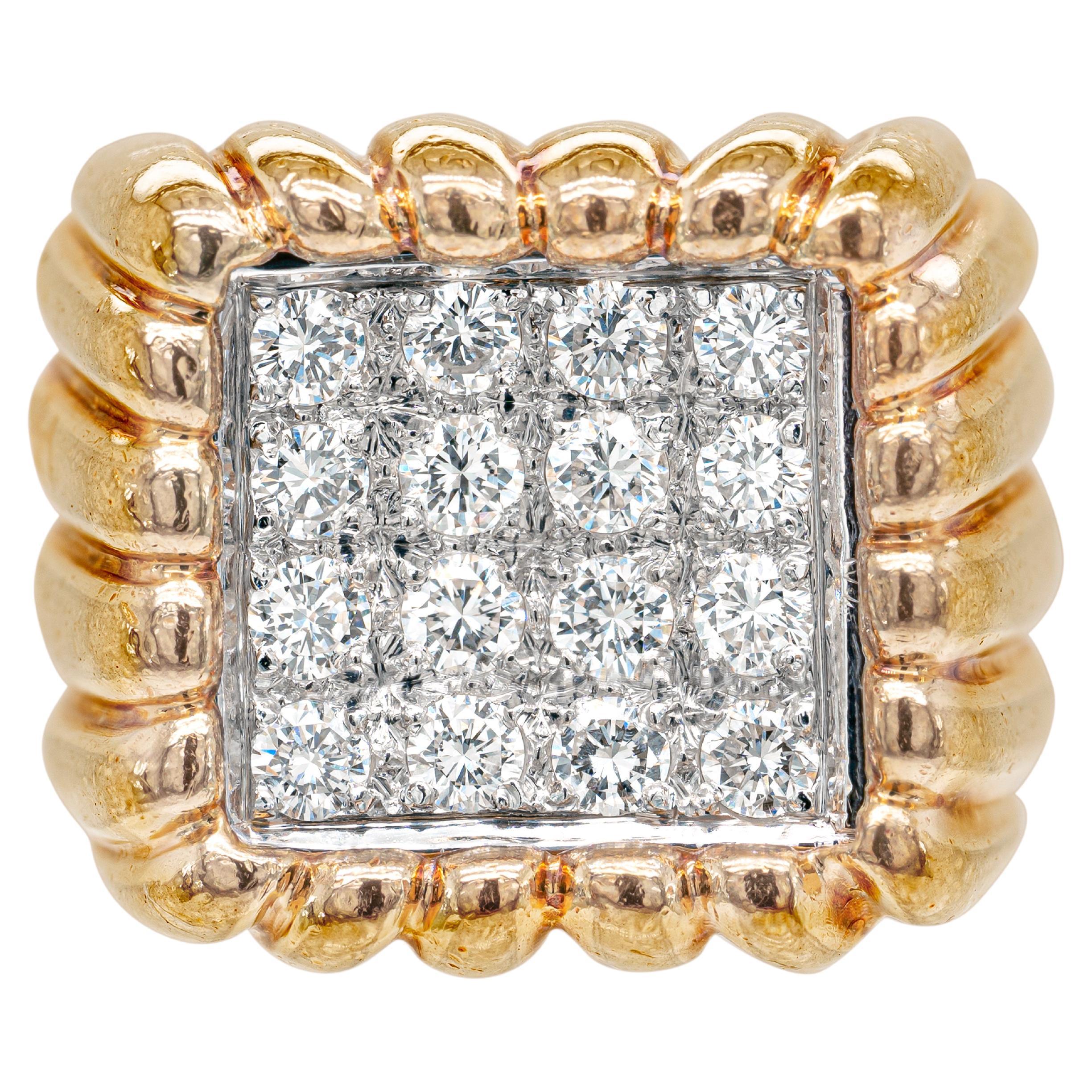 Diamant-Tisch-Cluster-Ring aus 18 Karat Wei- und Gelbgold im Angebot