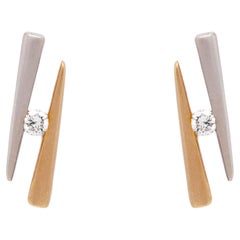 Diamant-Ohrringe aus 18 Karat Weiß- und Gelbgold, zweifarbig, mit Spike-Rückseite