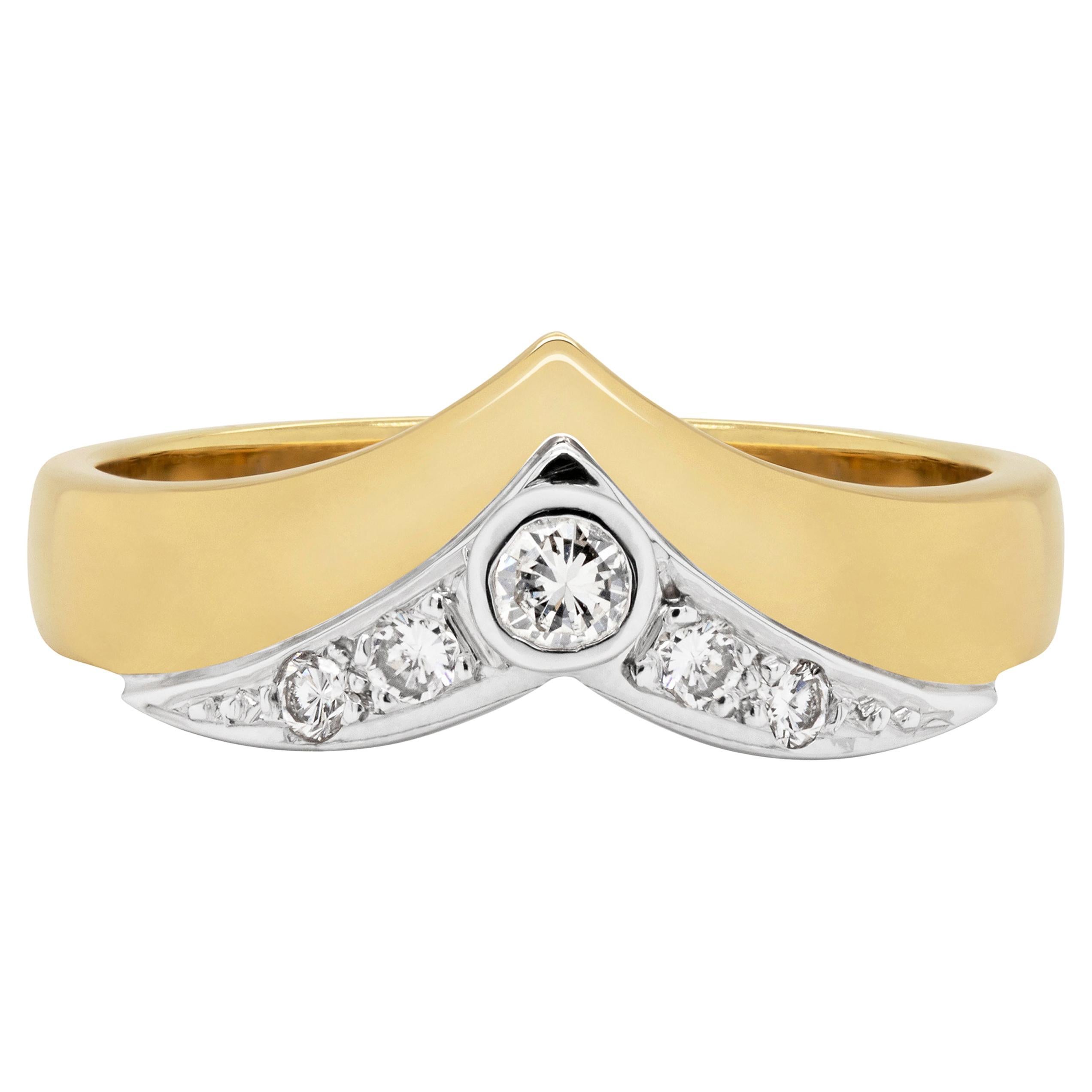 Wishbone-Ring, Diamant 18 Karat Weiß- und Gelbgold Wishbone