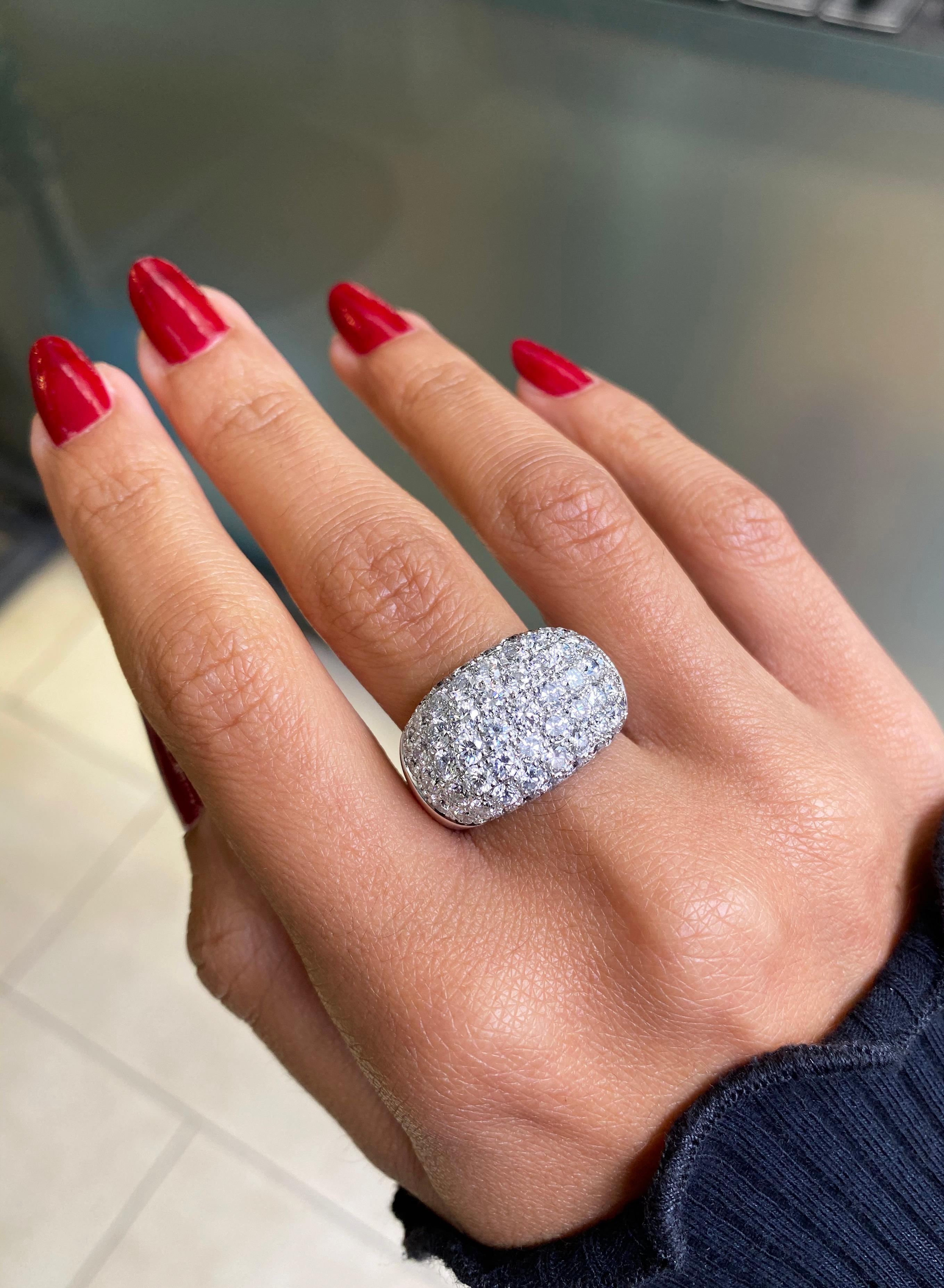 Diamond 18 Carat White Gold Bombé Cluster Dome Cocktail Ring In Excellent Condition For Sale In London, GB