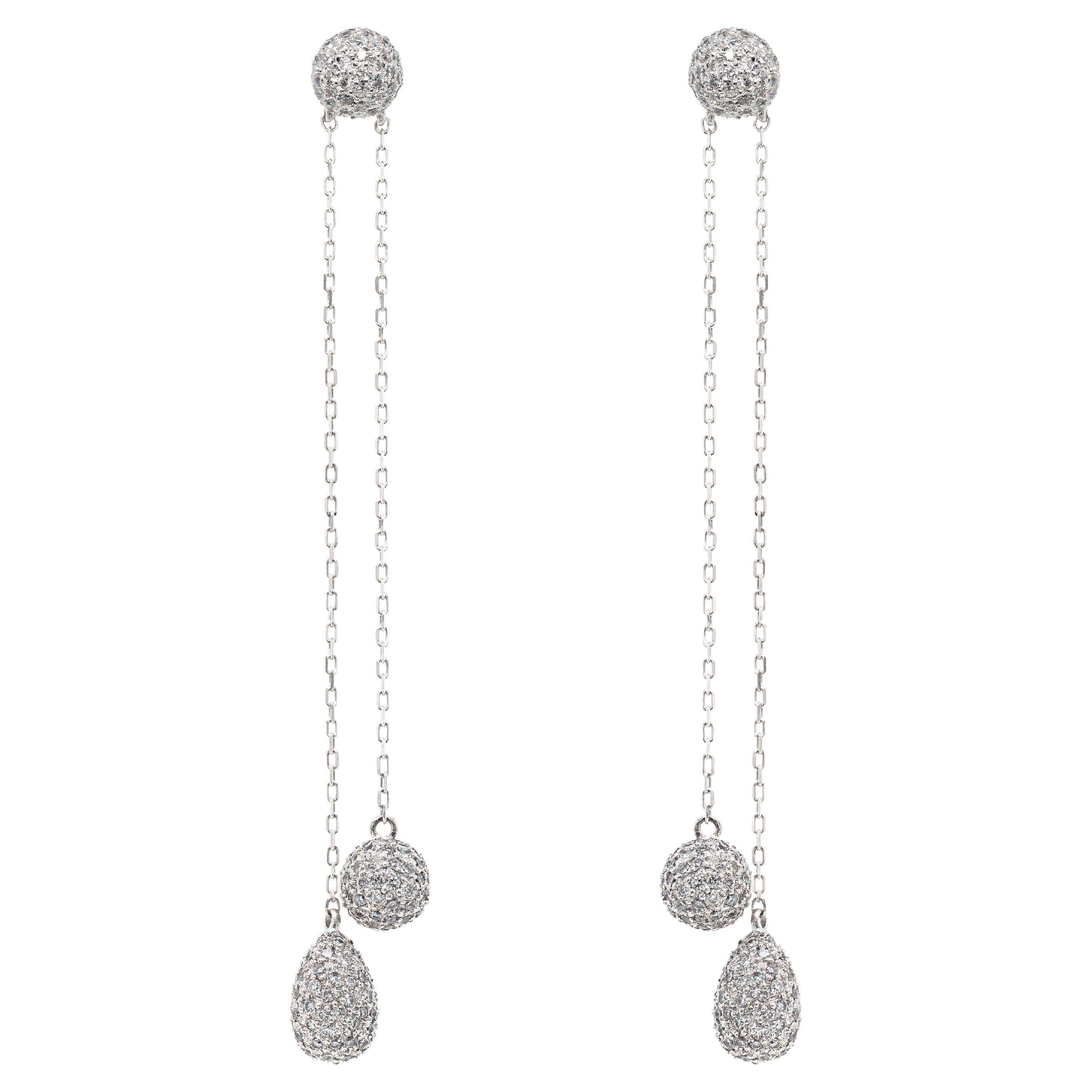 Diamond 18 Carat White Gold Chain Drop Earrings For Sale