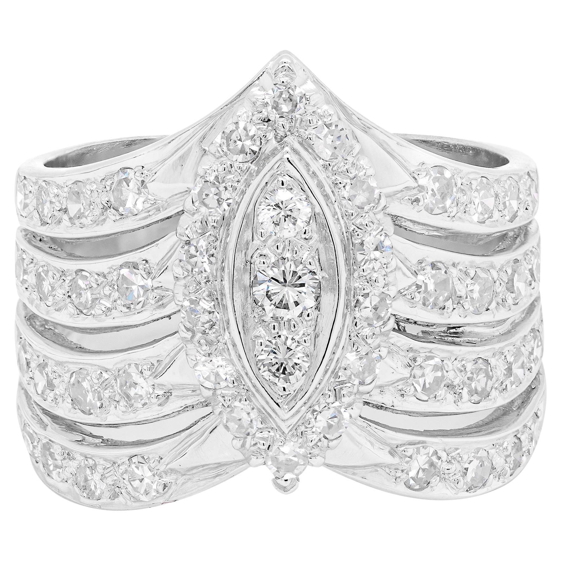 Diamond 18 Carat White Gold Chevron Style Wide Dress Ring