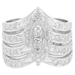 Retro Diamond 18 Carat White Gold Chevron Style Wide Dress Ring