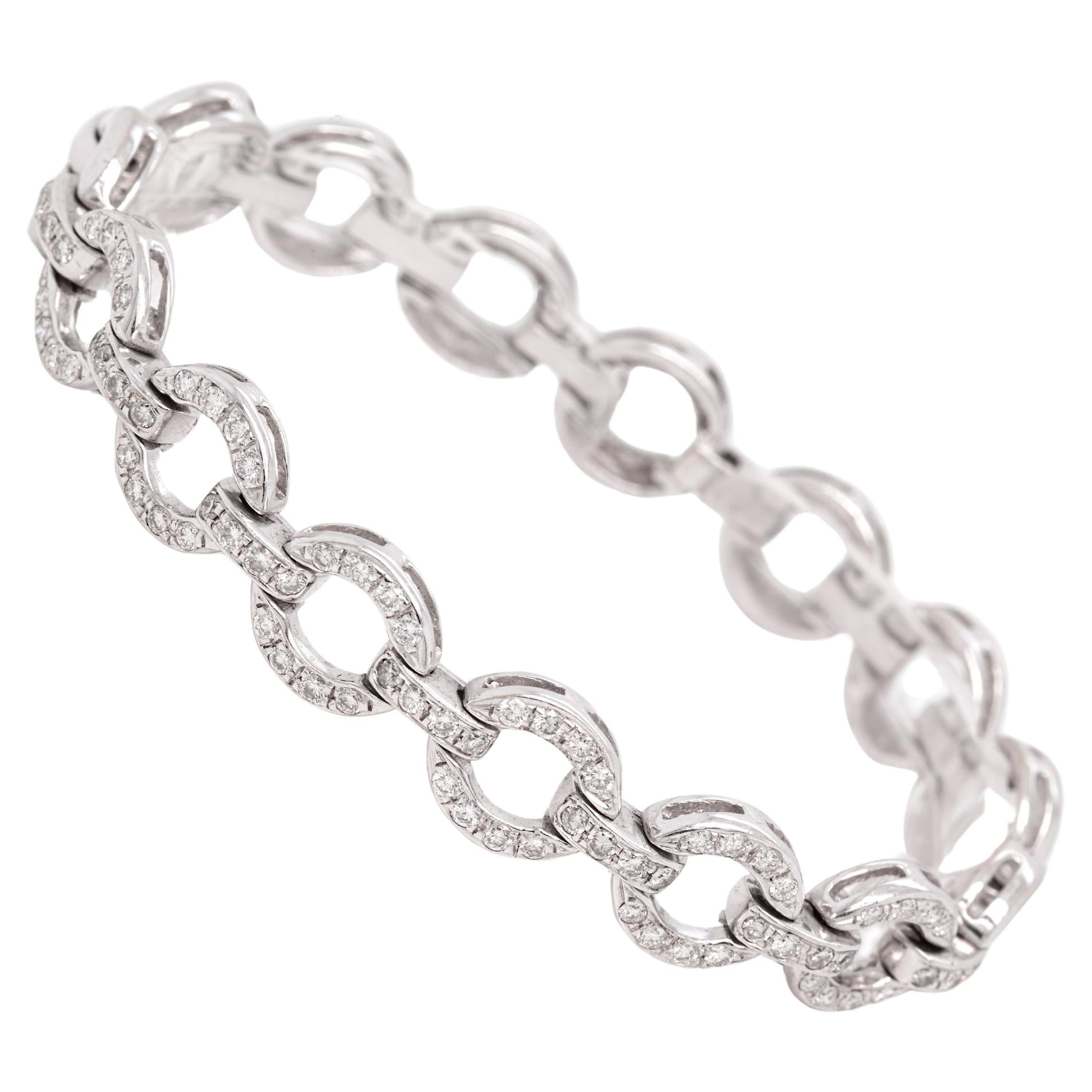 Diamond 18 Carat White Gold Circular Link Bracelet For Sale