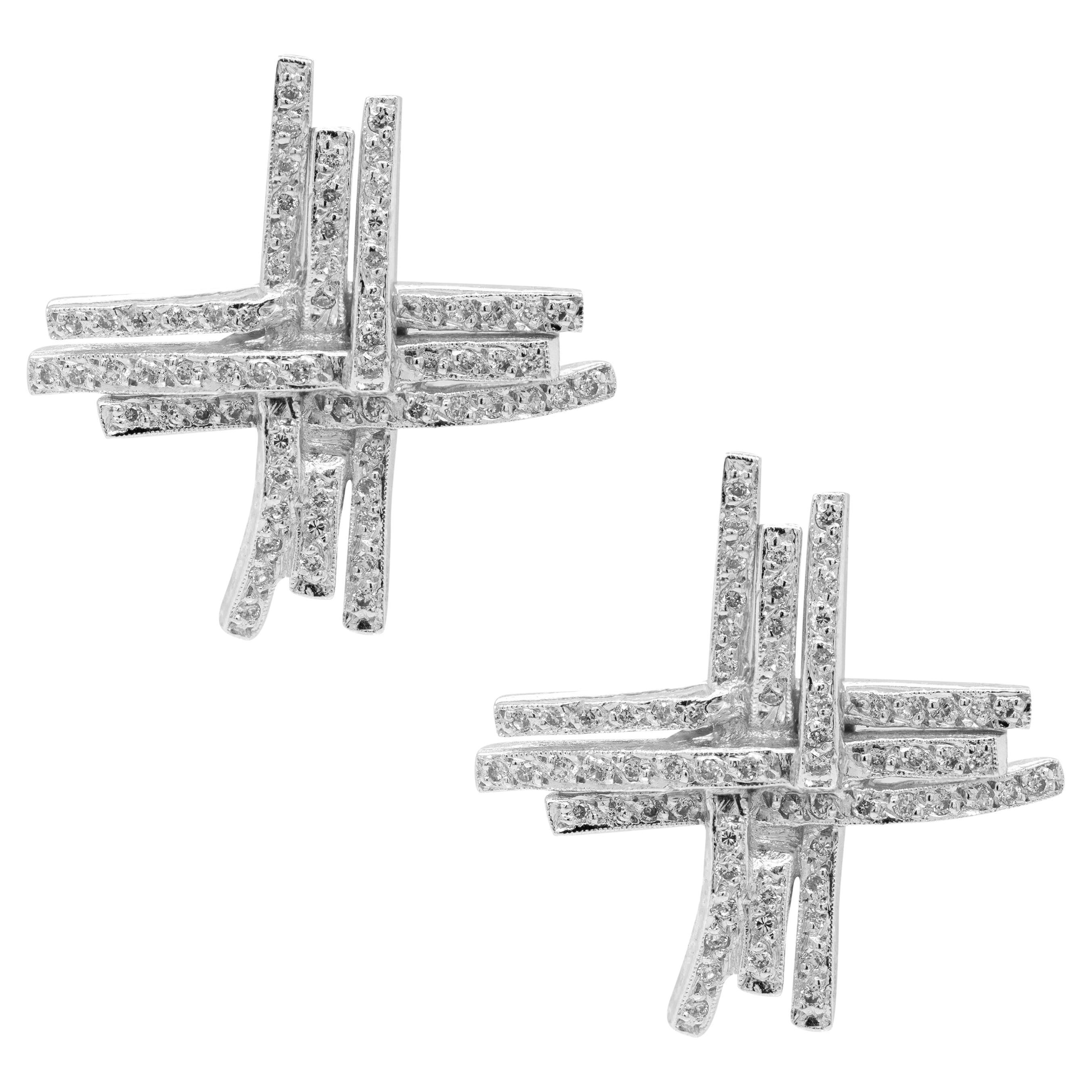 Diamond 18 Carat White Gold Cross Stud Earrings For Sale