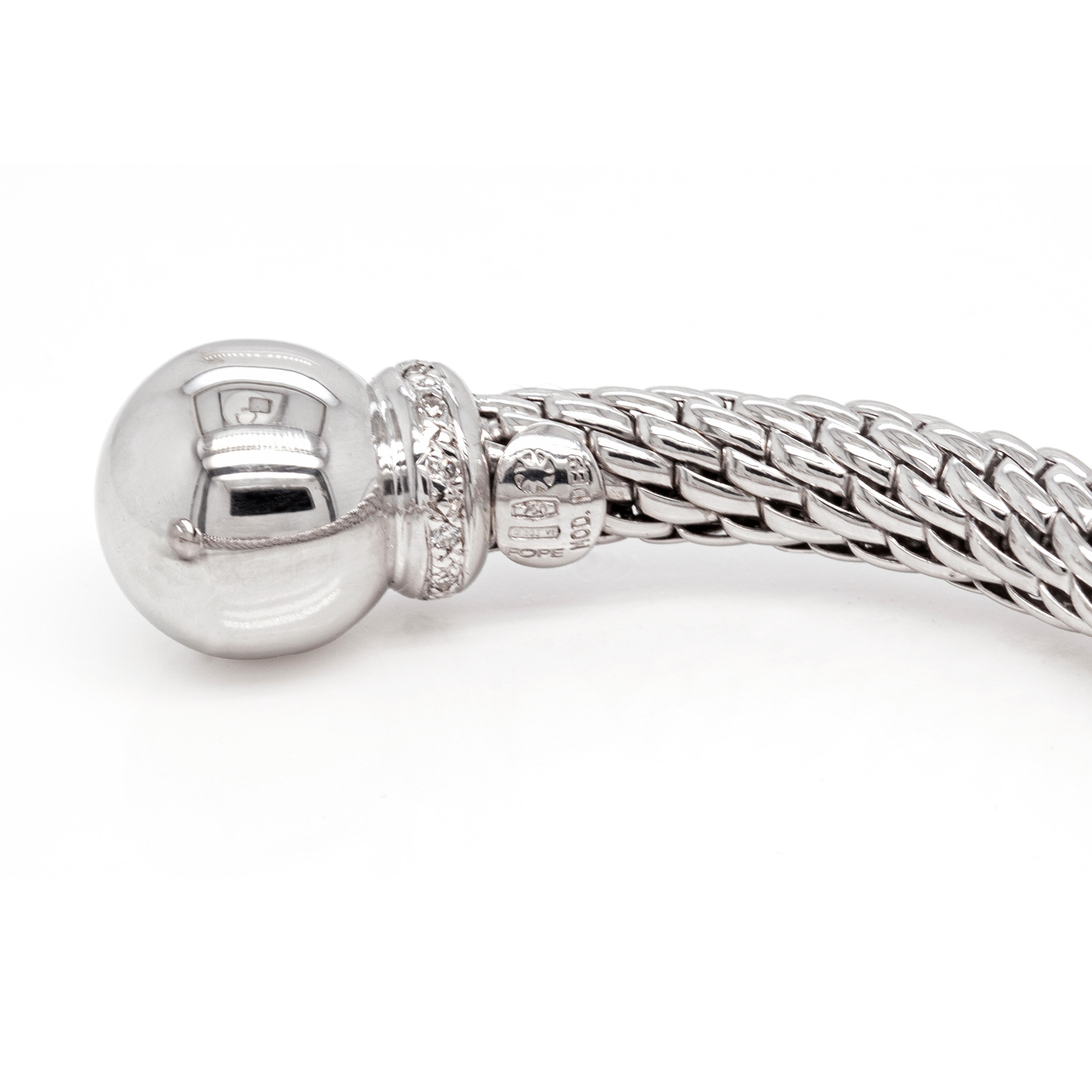 Modern Diamond 18 Carat White Gold FOPE Woven Slip-on Cuff Bracelet For Sale