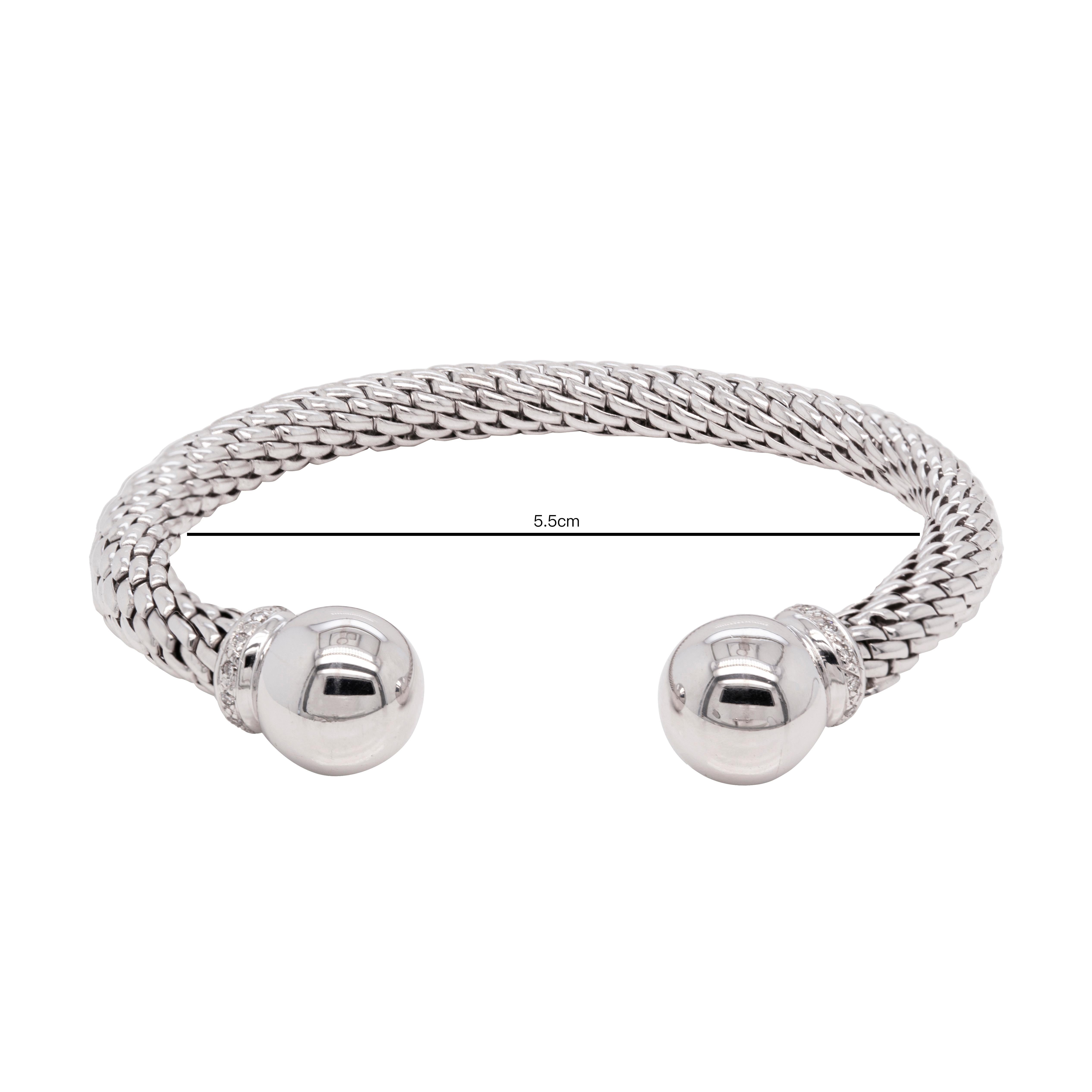 Diamond 18 Carat White Gold FOPE Woven Slip-on Cuff Bracelet For Sale 3