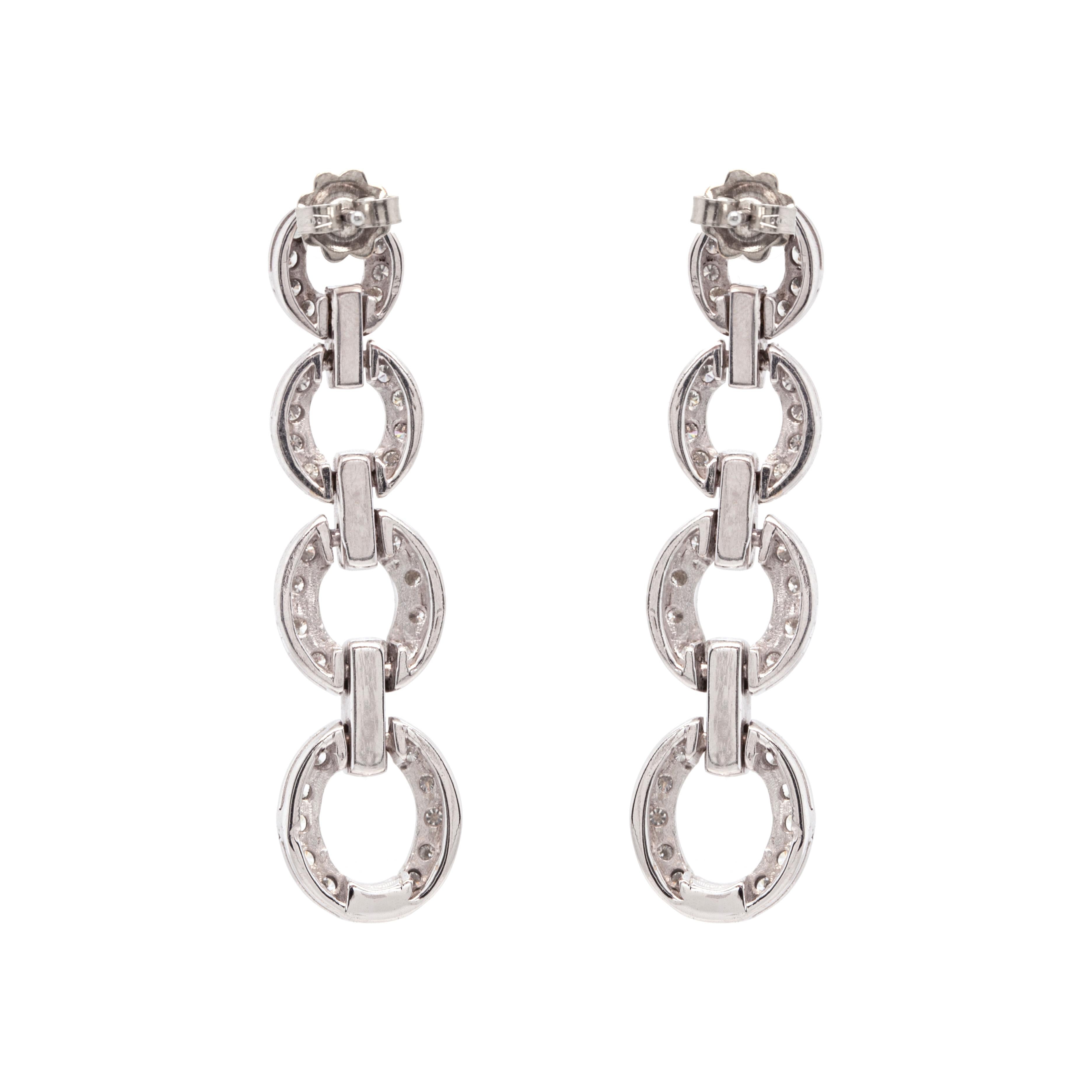 Modern Diamond 18 Carat White Gold Graduating Circular Link Dangle Earrings For Sale