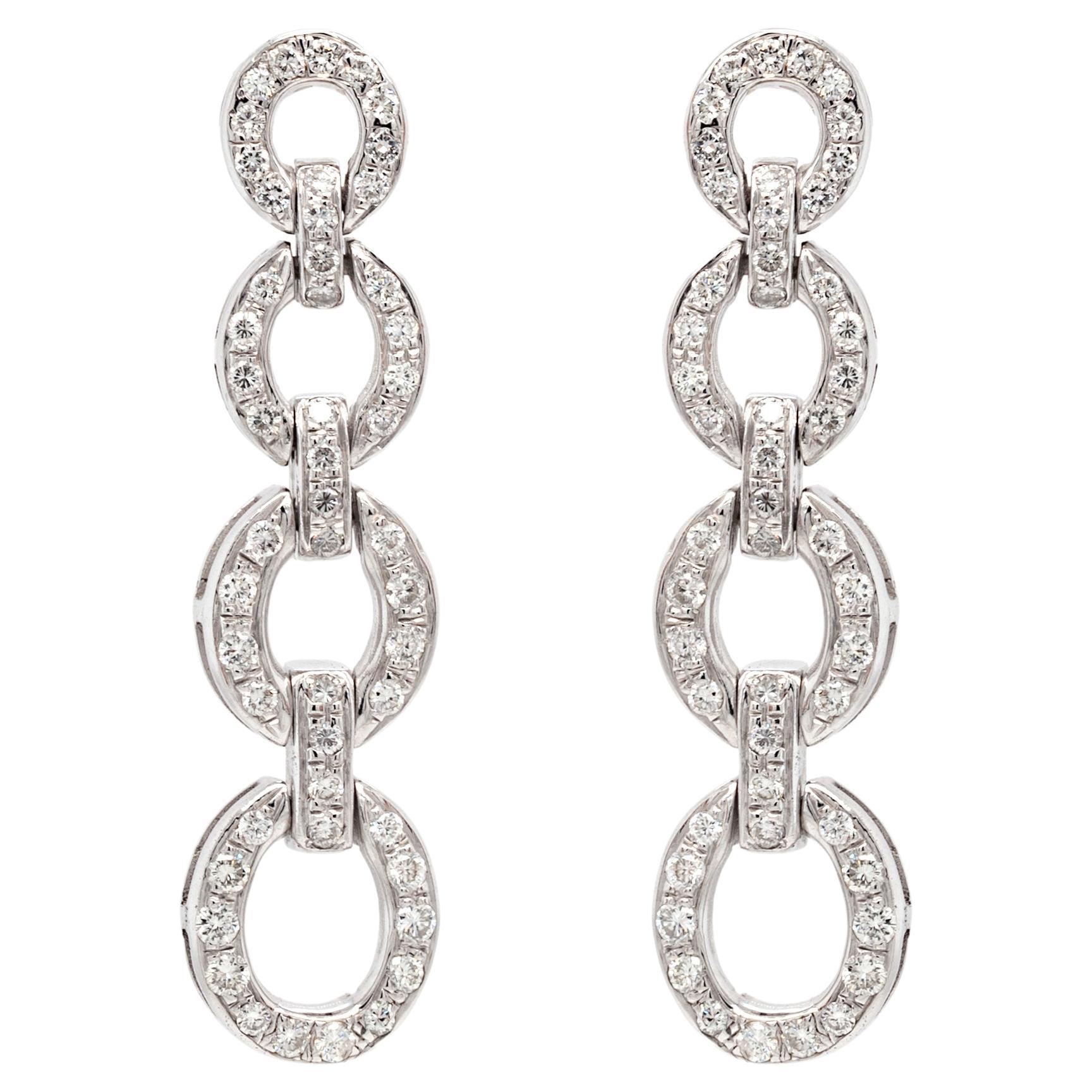 Diamond 18 Carat White Gold Graduating Circular Link Dangle Earrings