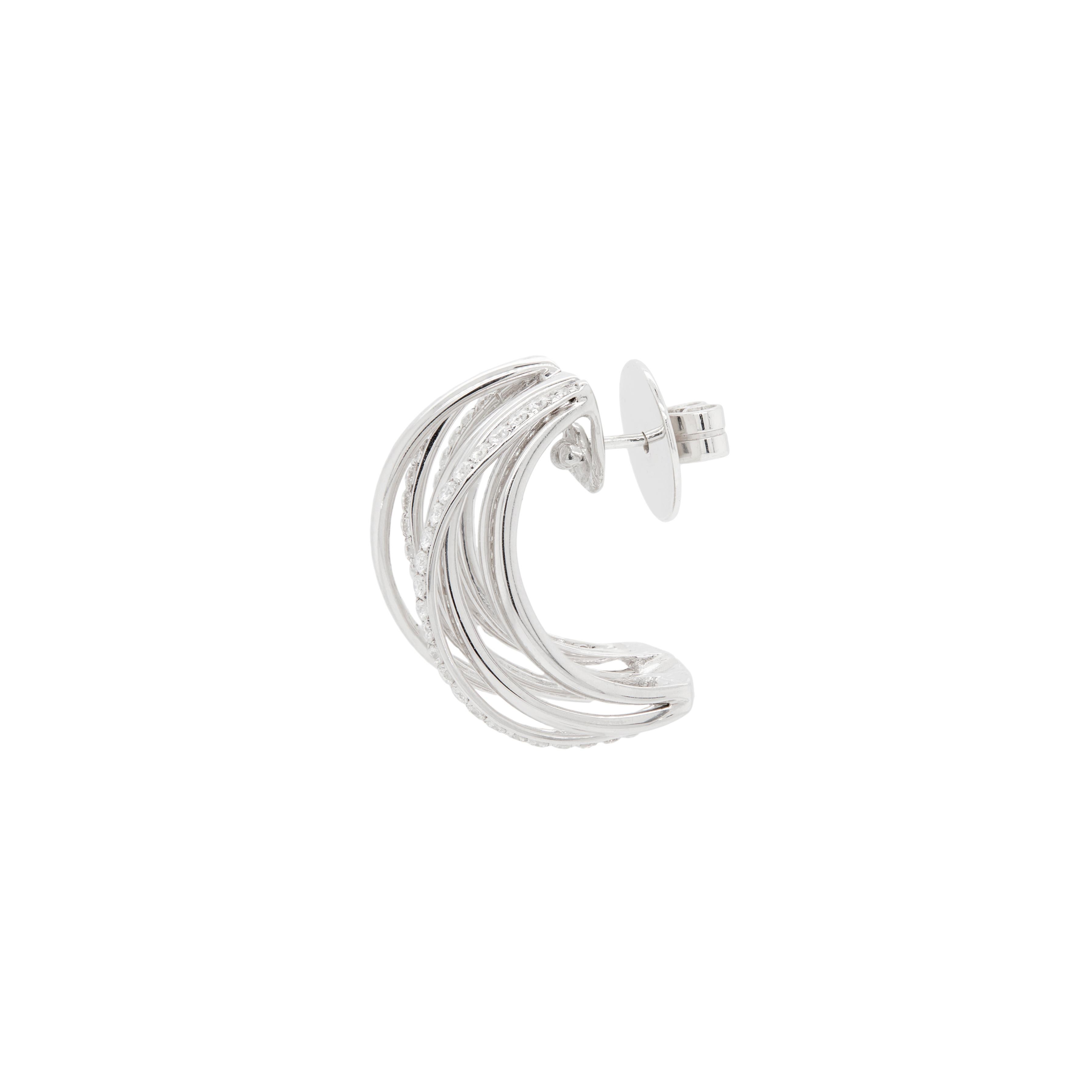 Modern Diamond 18 Carat White Gold Multi Row Half-Hoop Earrings For Sale