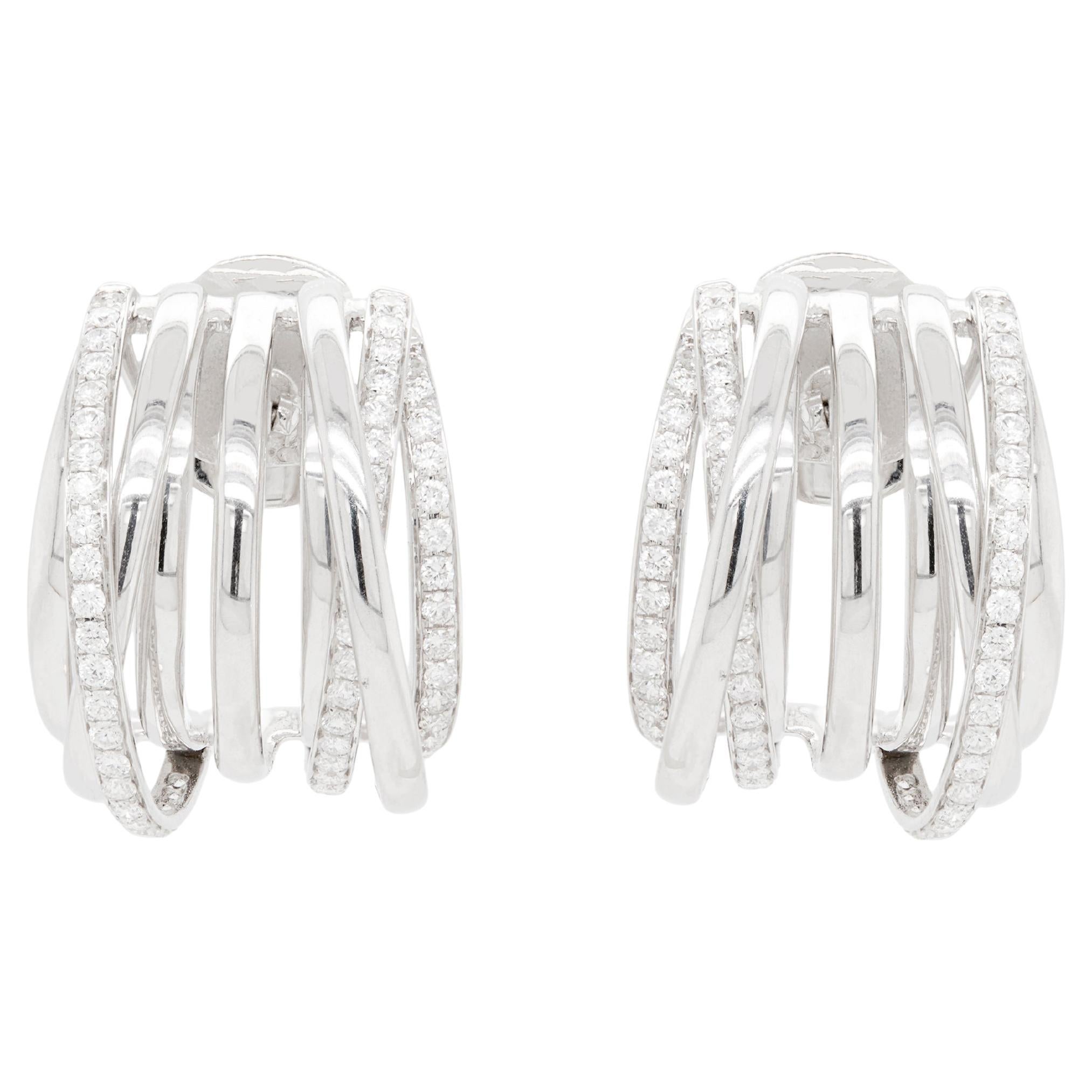Diamond 18 Carat White Gold Multi Row Half-Hoop Earrings