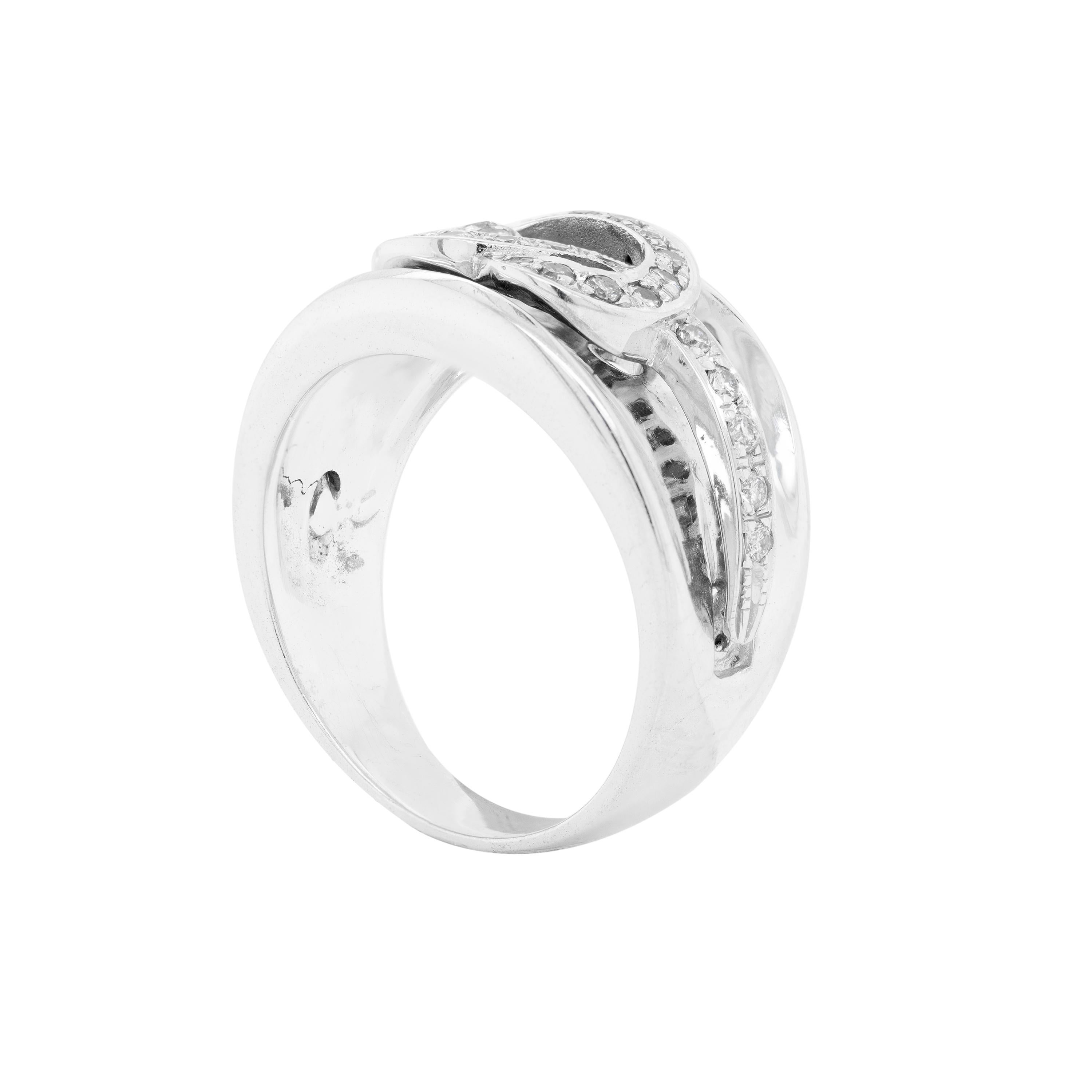 Modern Diamond 18 Carat White Gold Saddle Wide Band Ring For Sale