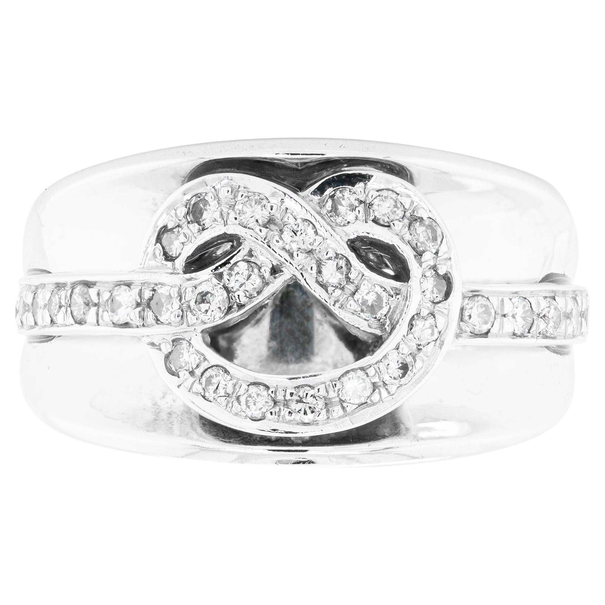 Diamond 18 Carat White Gold Saddle Wide Band Ring For Sale