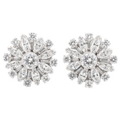 Diamant 18 Karat Weißgold Schneeflocken-Cluster-Ohrringe mit Clip