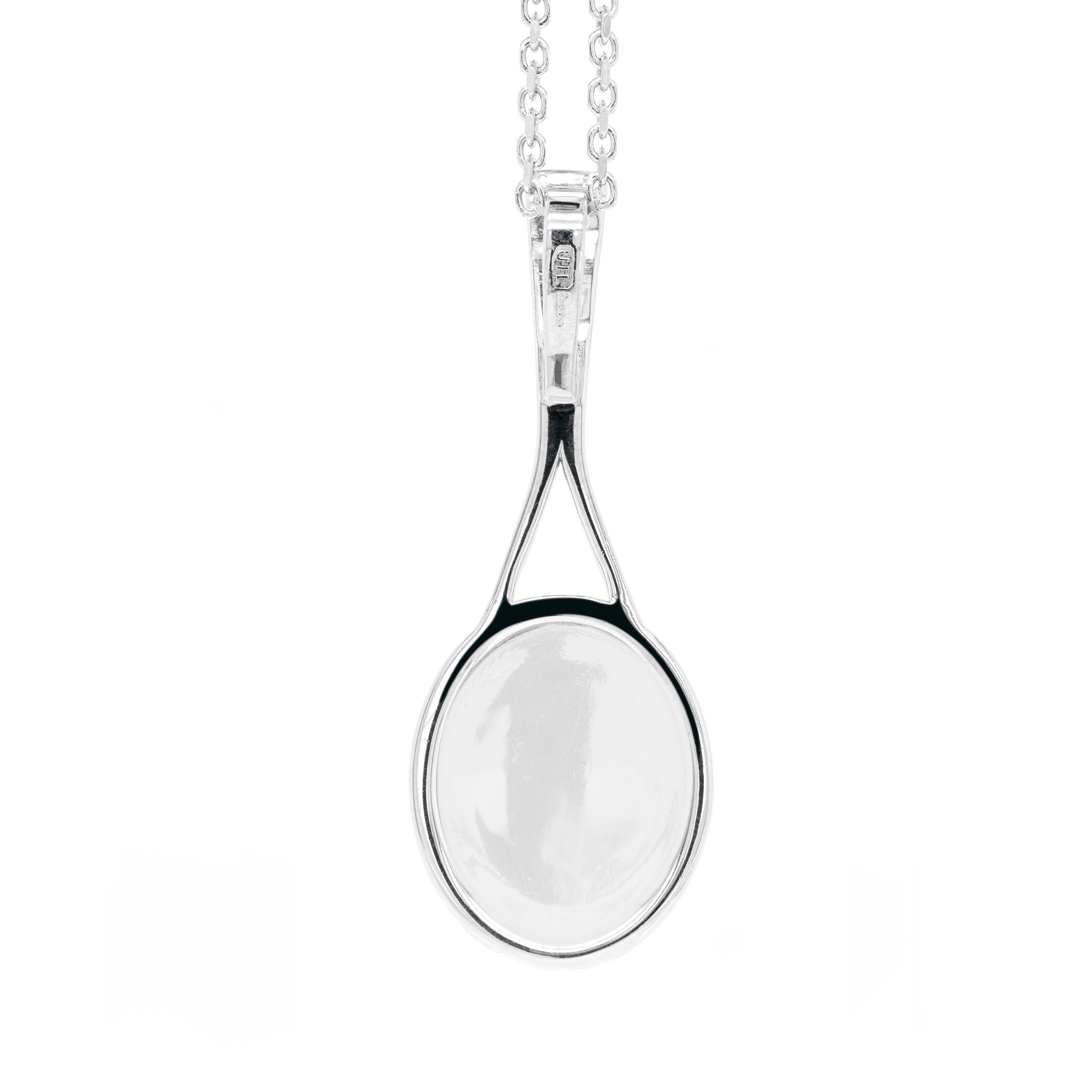 Modern Diamond 18 Carat White Gold Tennis Racket Pendant and Chain For Sale