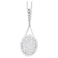 Used Diamond 18 Carat White Gold Tennis Racket Pendant and Chain