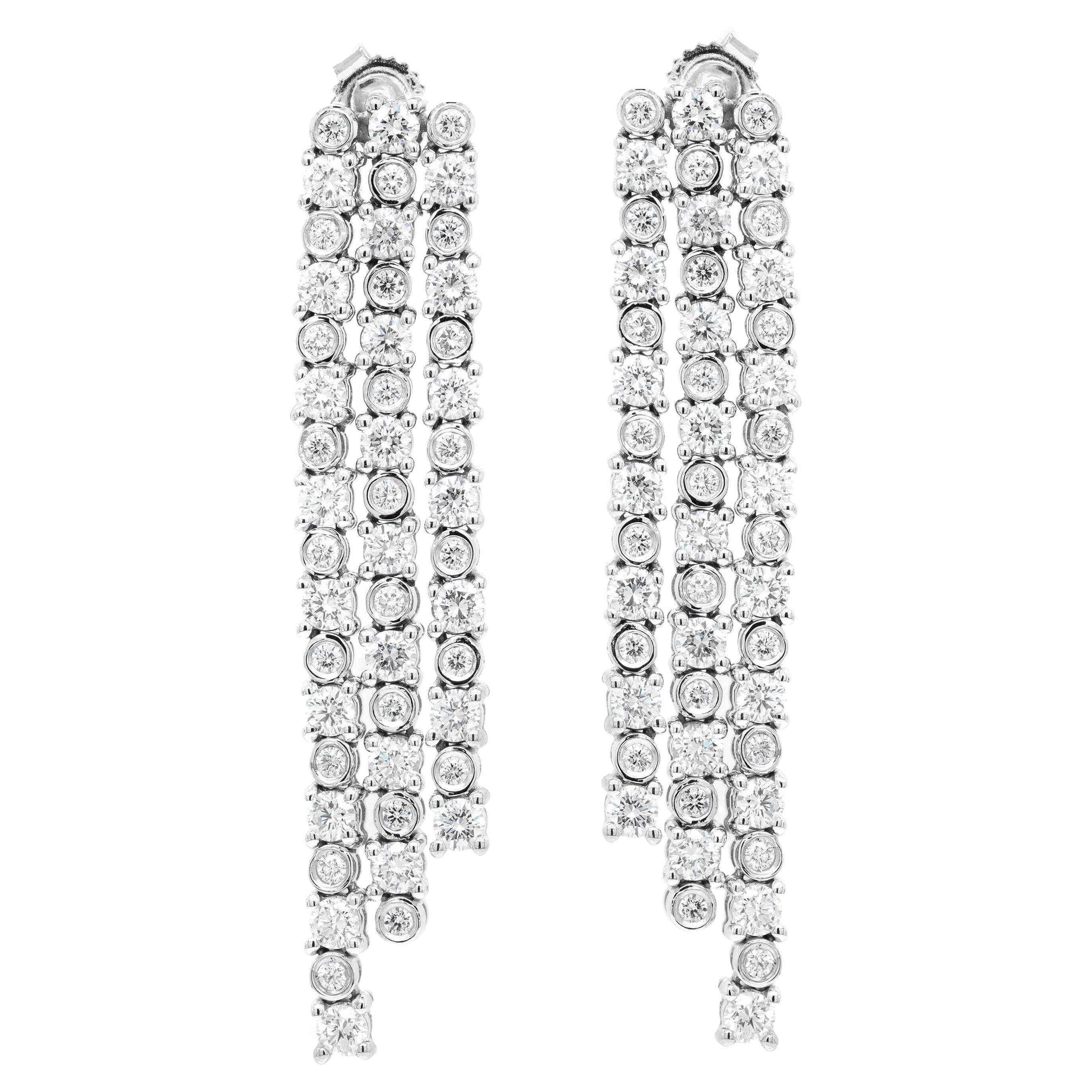 Diamond 18 Carat White Gold Three-Row Fringe Drop Earrings For Sale